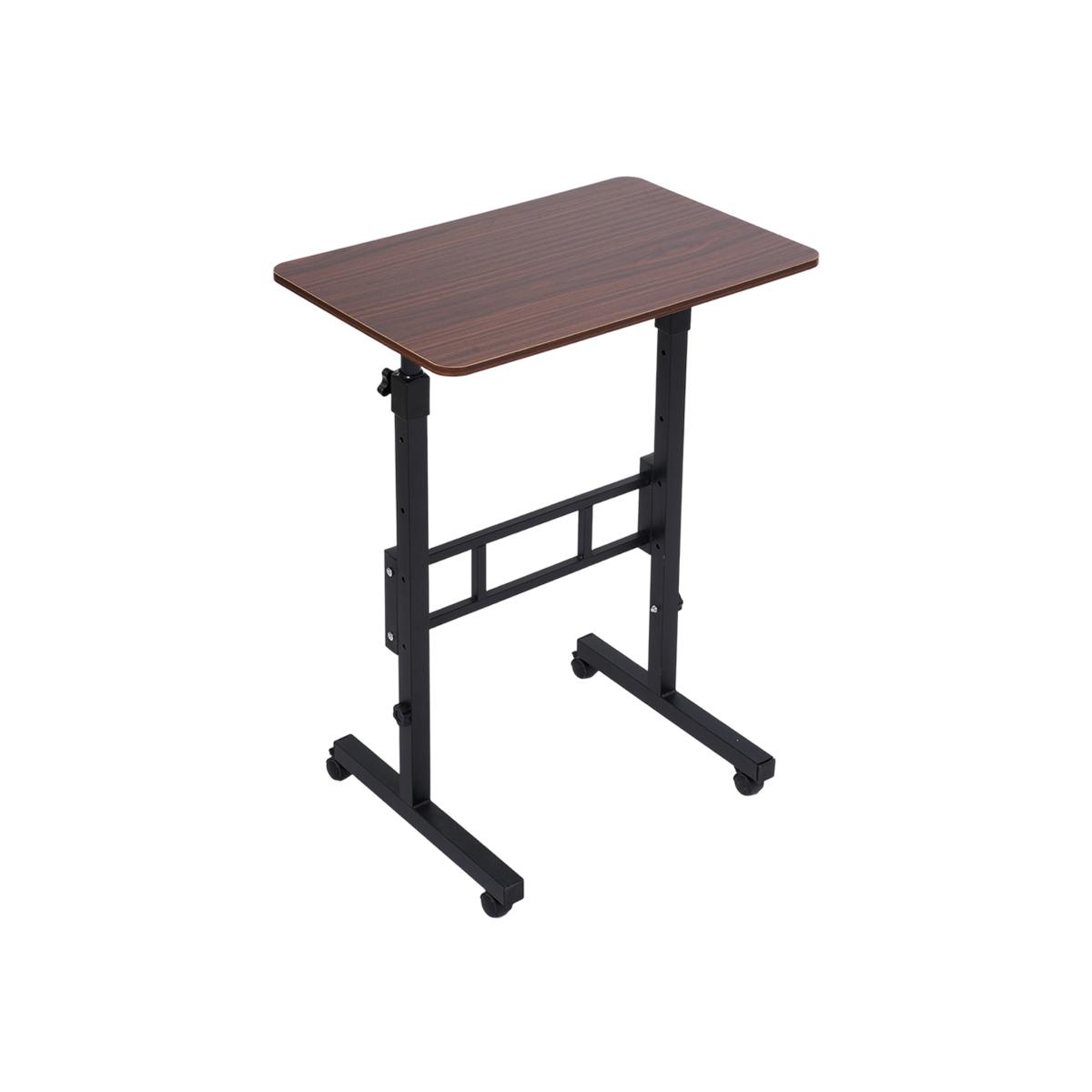 Height Adjustable Mobile Laptop Desk with Wheels - Black-Walnut