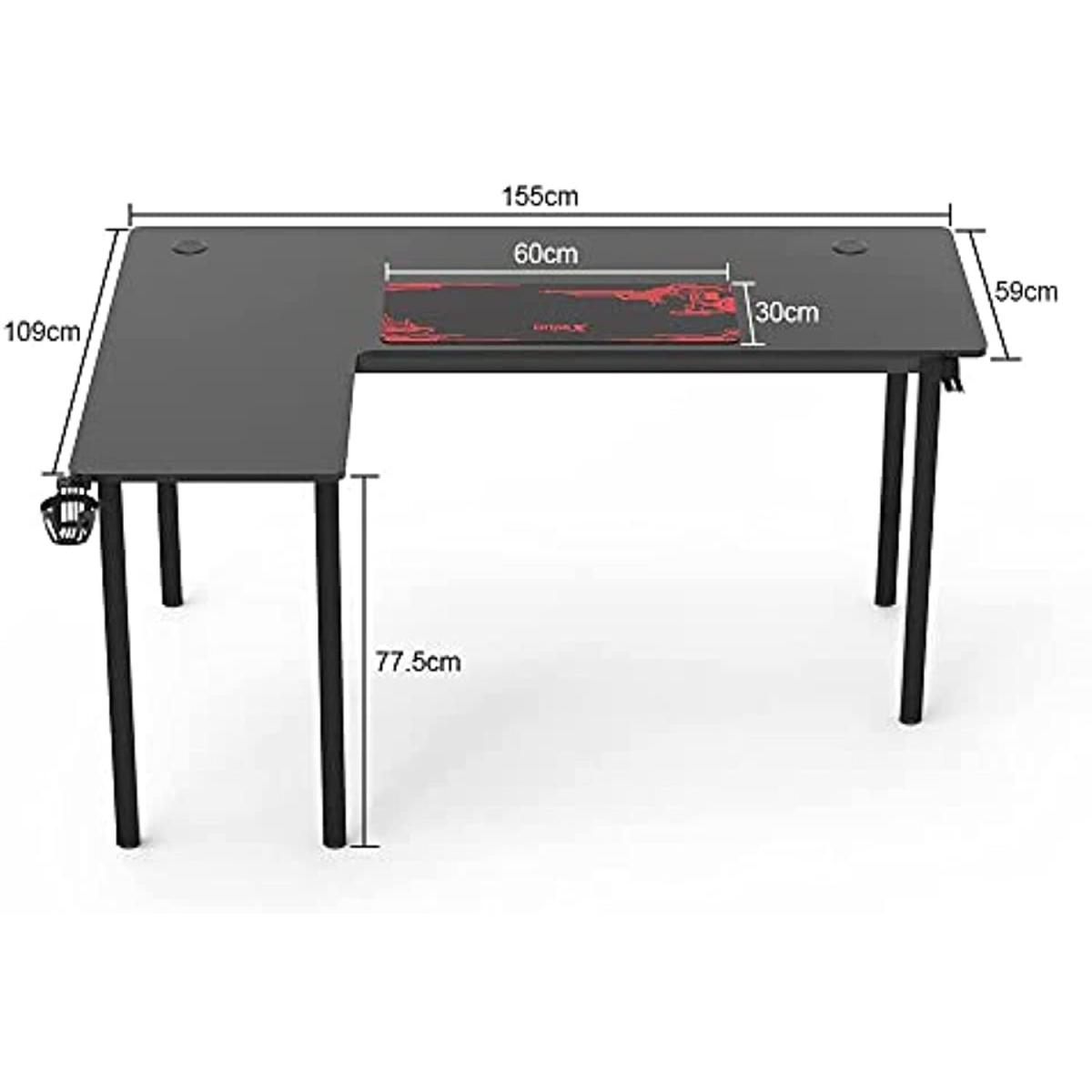 L shaped 155cm Corner Gaming Desk Large Carbon Fiber Desktop Surface - Black – image 3