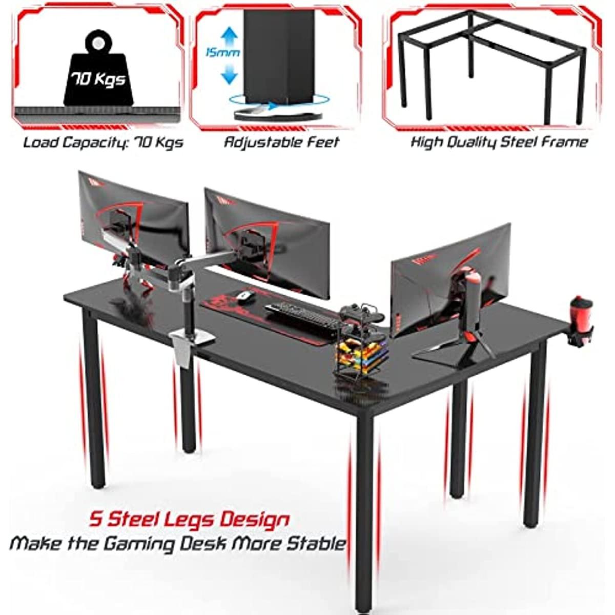 L shaped 155cm Corner Gaming Desk Large Carbon Fiber Desktop Surface - Black – image 4
