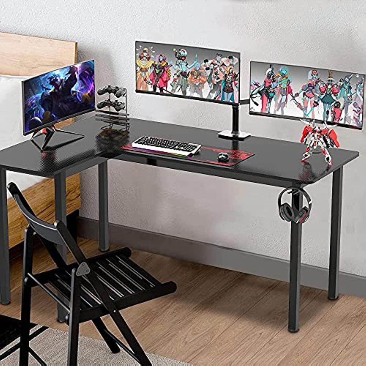 L shaped 155cm Corner Gaming Desk Large Carbon Fiber Desktop Surface - Black – image 7