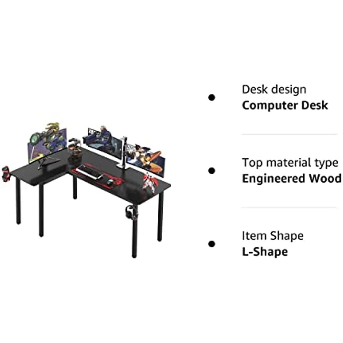 L shaped 155cm Corner Gaming Desk Large Carbon Fiber Desktop Surface - Black – image 9