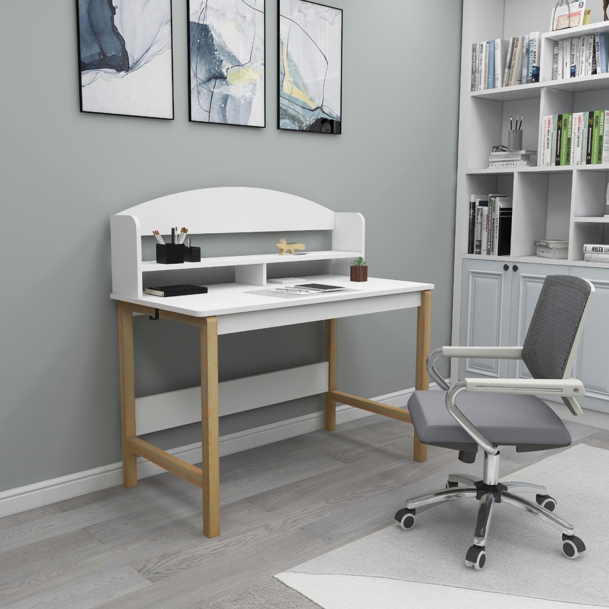 Eneas Computer Desk with Shelves - White - Natural Wood – image 2