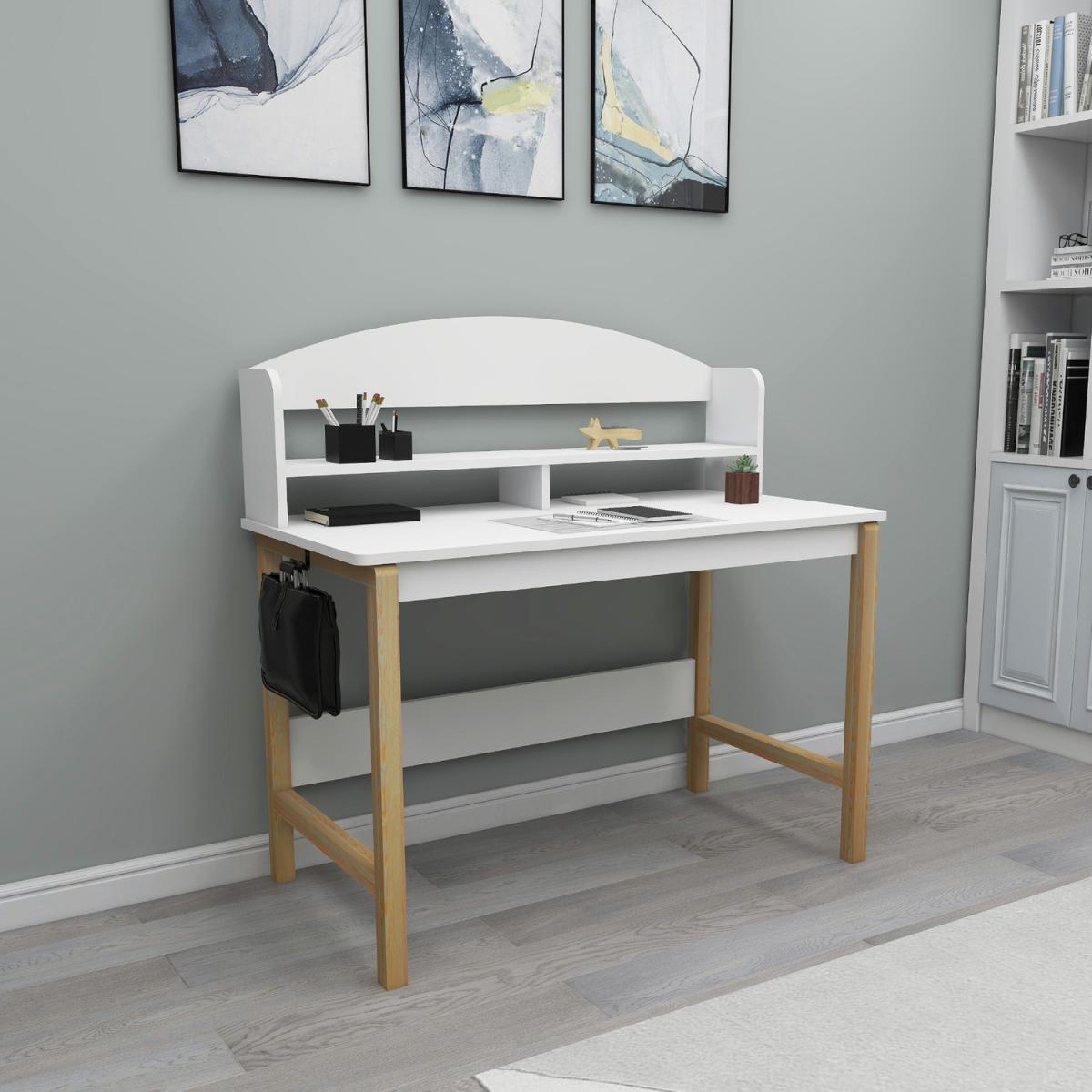 Eneas Computer Desk with Shelves - White - Natural Wood – image 3
