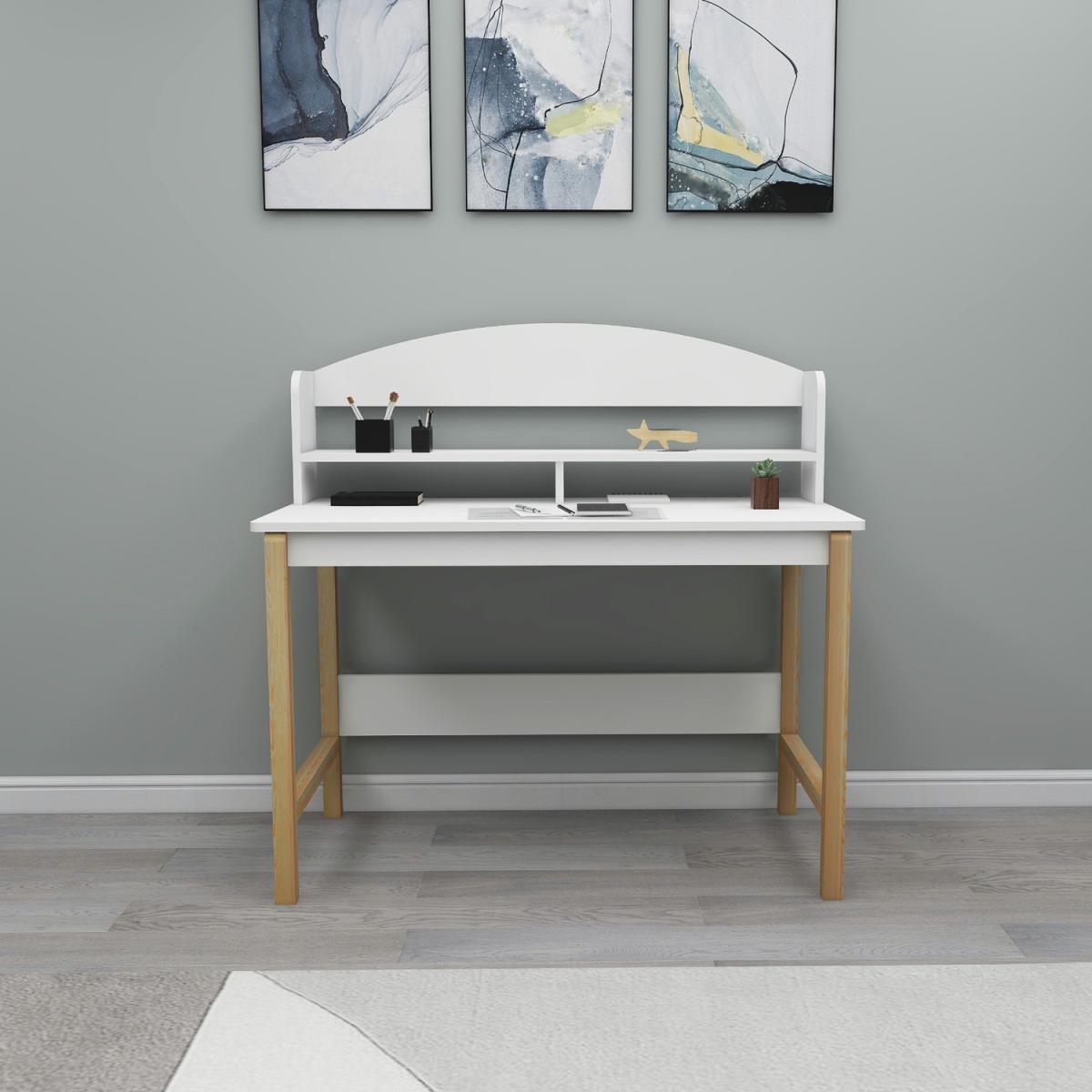 Eneas Computer Desk with Shelves - White - Natural Wood – image 4