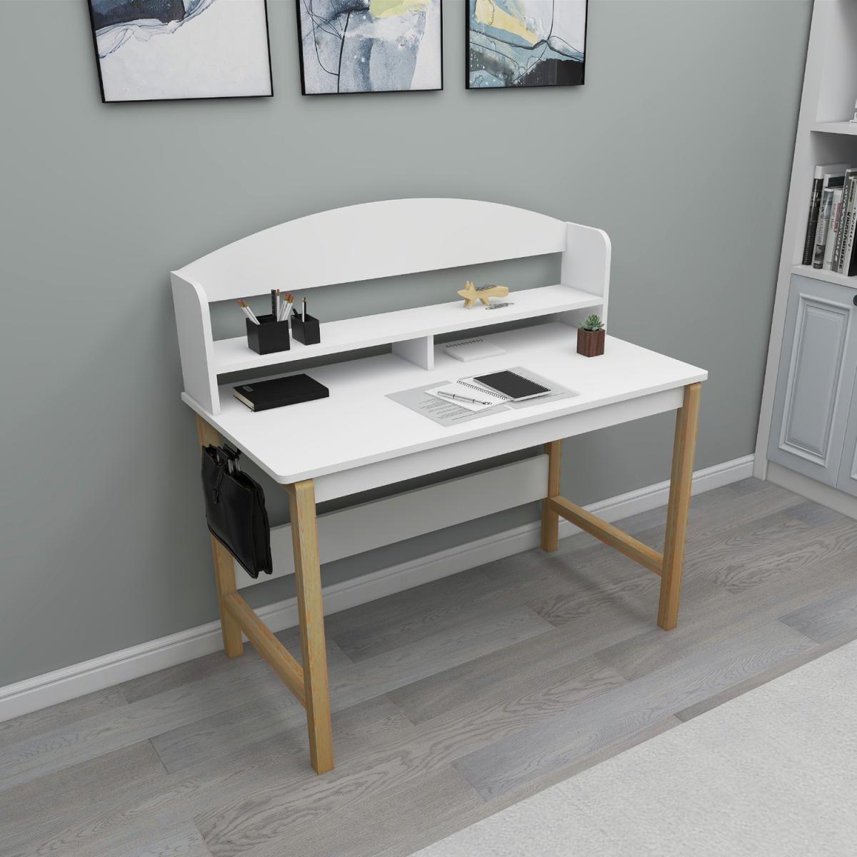 Eneas Computer Desk with Shelves - White - Natural Wood – image 1