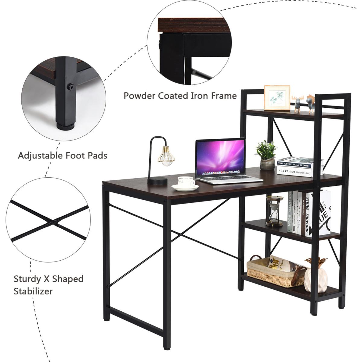 Costway Computer Desk Study Writing Table-Dark Brown - Dark Brown – image 4