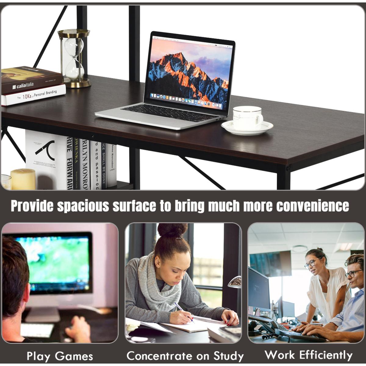 Costway Computer Desk Study Writing Table-Dark Brown - Dark Brown – image 5