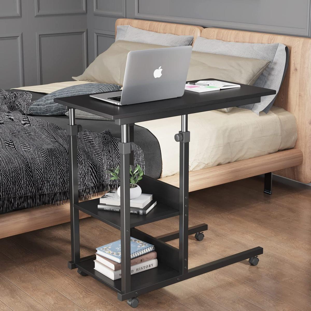 C Shaped Adjustable Mobile Rolling Laptop Table - Black – image 2