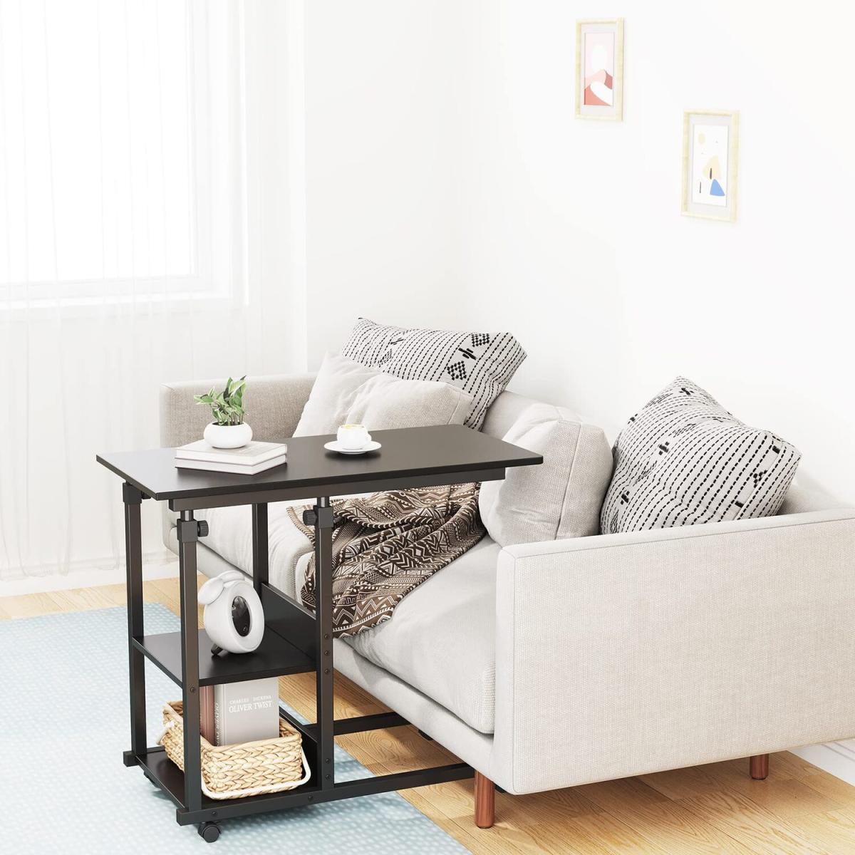 C Shaped Adjustable Mobile Rolling Laptop Table - Black – image 5