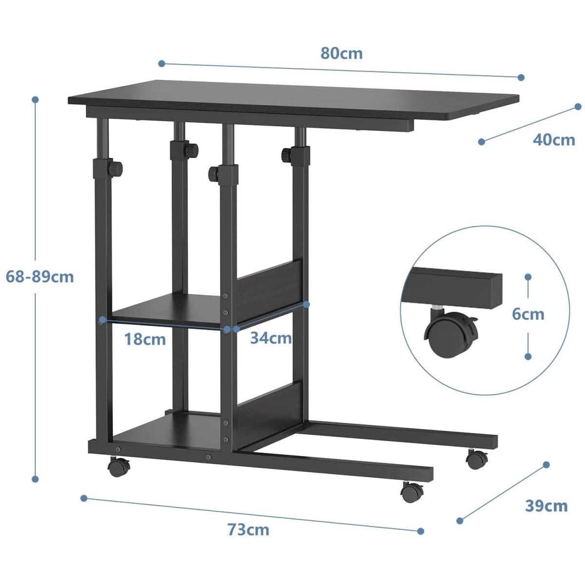 C Shaped Adjustable Mobile Rolling Laptop Table - Black – image 6