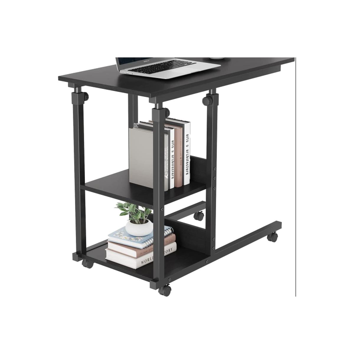 C Shaped Adjustable Mobile Rolling Laptop Table - Black – image 1