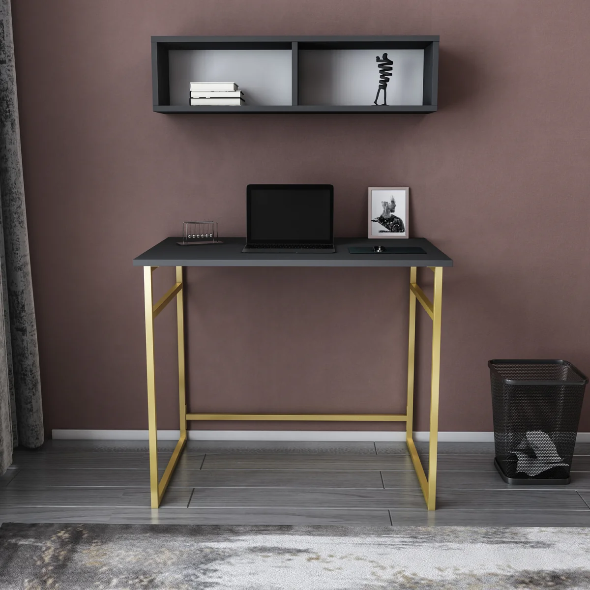 Hussum Study Desk - Gold and Anthracite
