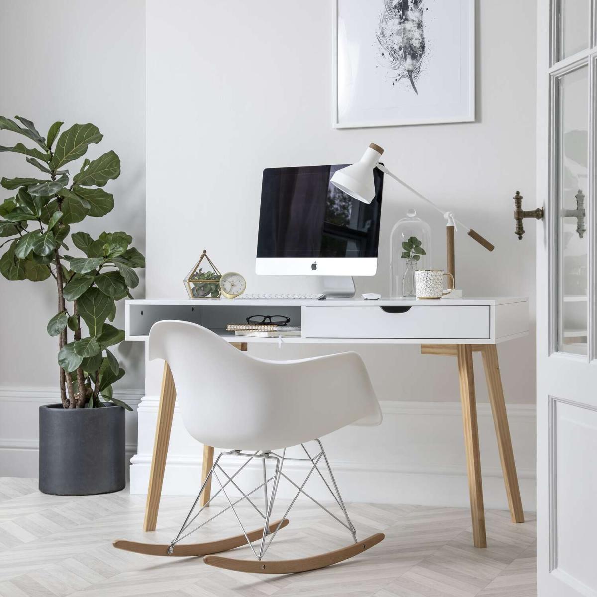Ludvig Office Desk Computer Table in Classic White and Natural Pine - White