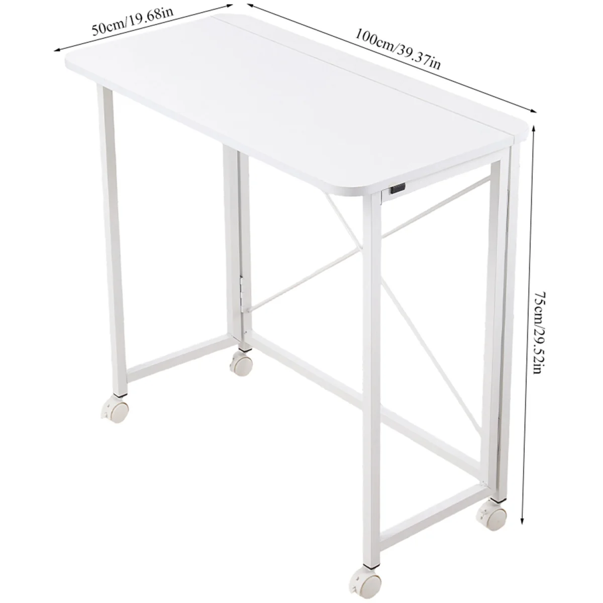 Folding Office Desk with Lockable Castors - White – image 3