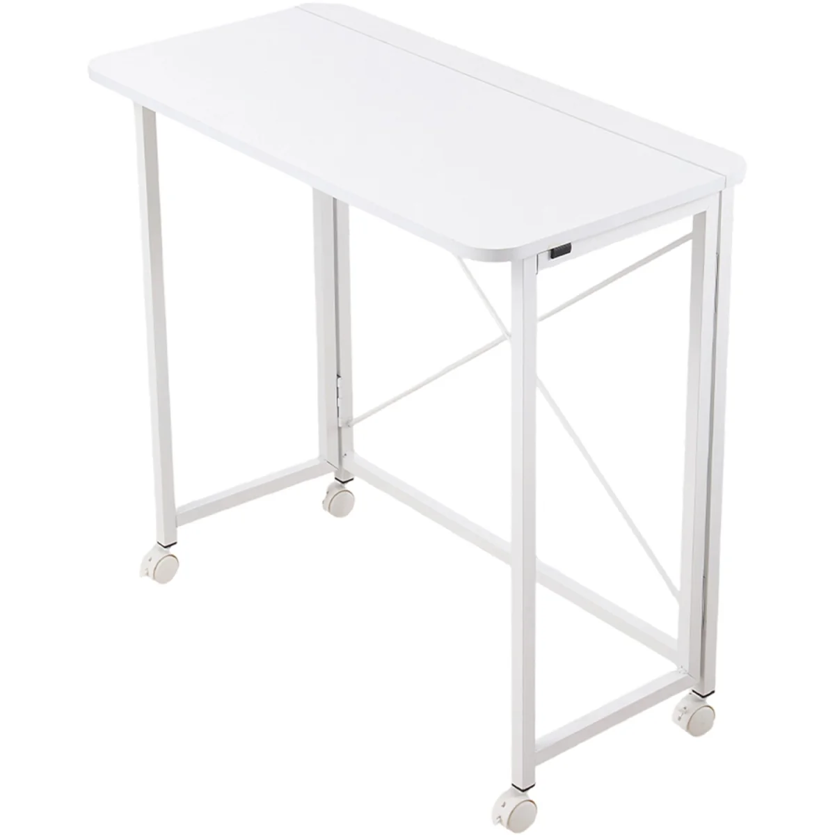 Folding Office Desk with Lockable Castors - White – image 4