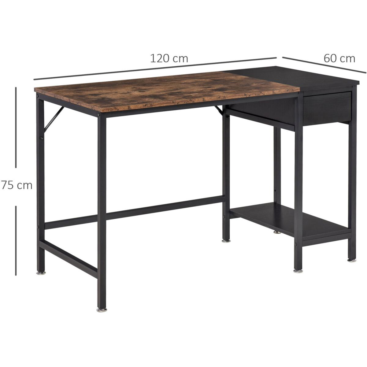 Computer Desk with CPU Stand and Storage Drawer - Rustic Brown & Black – image 2
