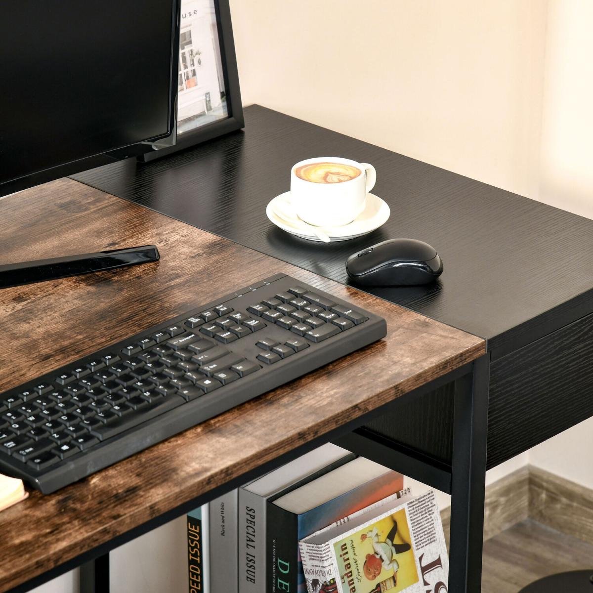 Computer Desk with CPU Stand and Storage Drawer - Rustic Brown & Black – image 7