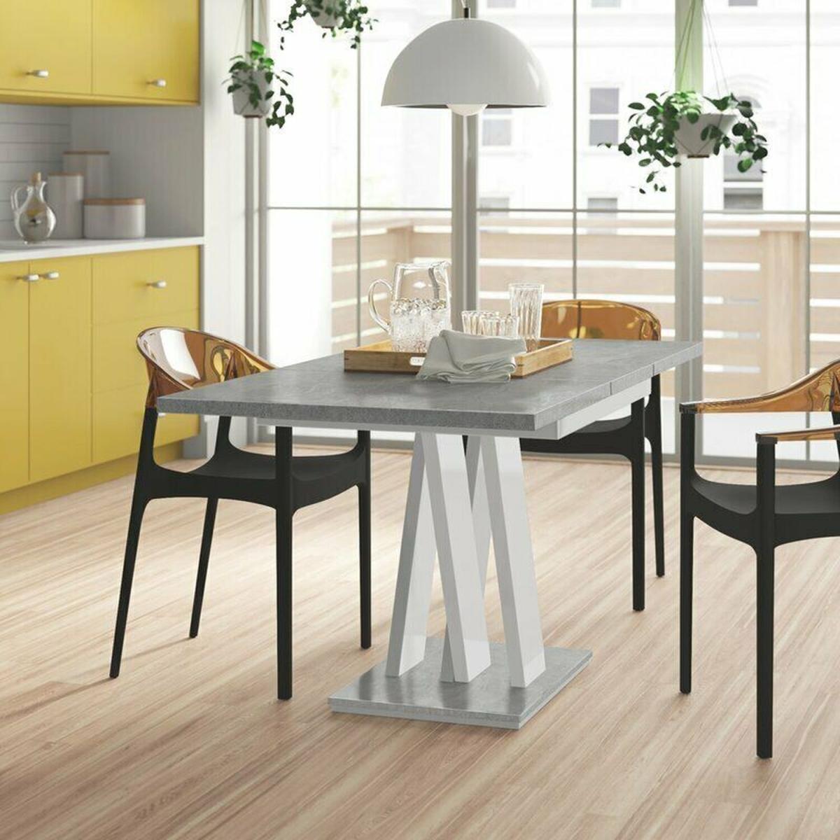 Extendable Dining Kitchen Table Desk Seater - White & Concrete Grey – image 3