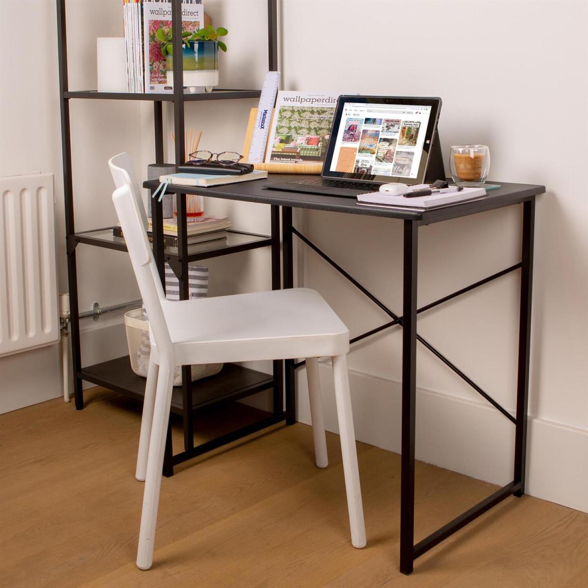 Compact Wooden Top Computer Desk  Folding Chair 2 Piece Set - Black/Black – image 5