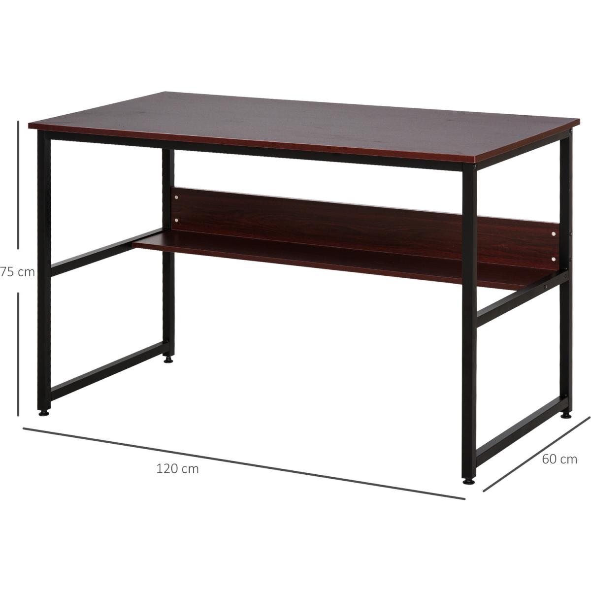 Two Tier Writing Desk with Storage Shelf - Brown Wood – image 2
