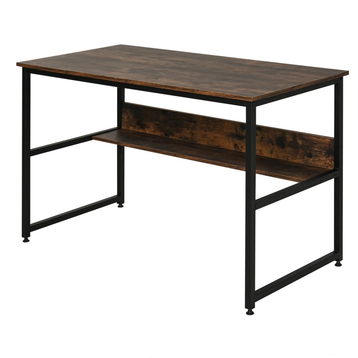 Two Tier Writing Desk with Storage Shelf - Brown Wood – image 11