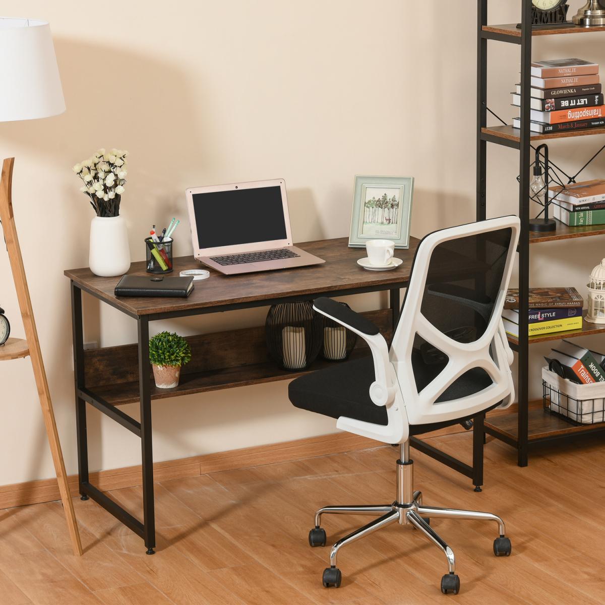 Two Tier Writing Desk with Storage Shelf - Brown Wood – image 13