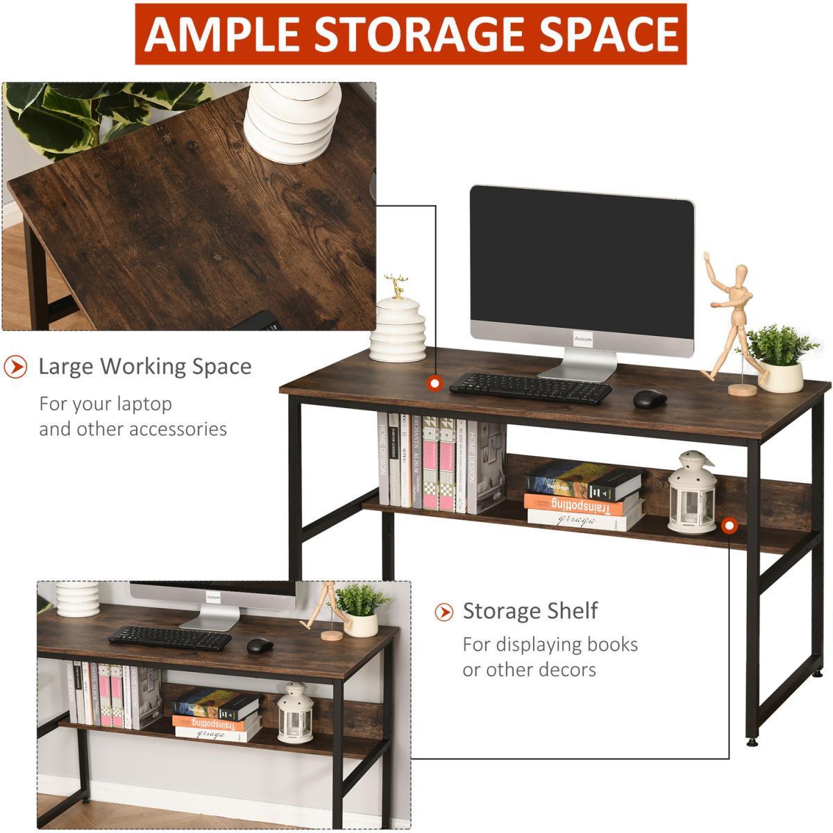 Two Tier Writing Desk with Storage Shelf - Brown Wood – image 14