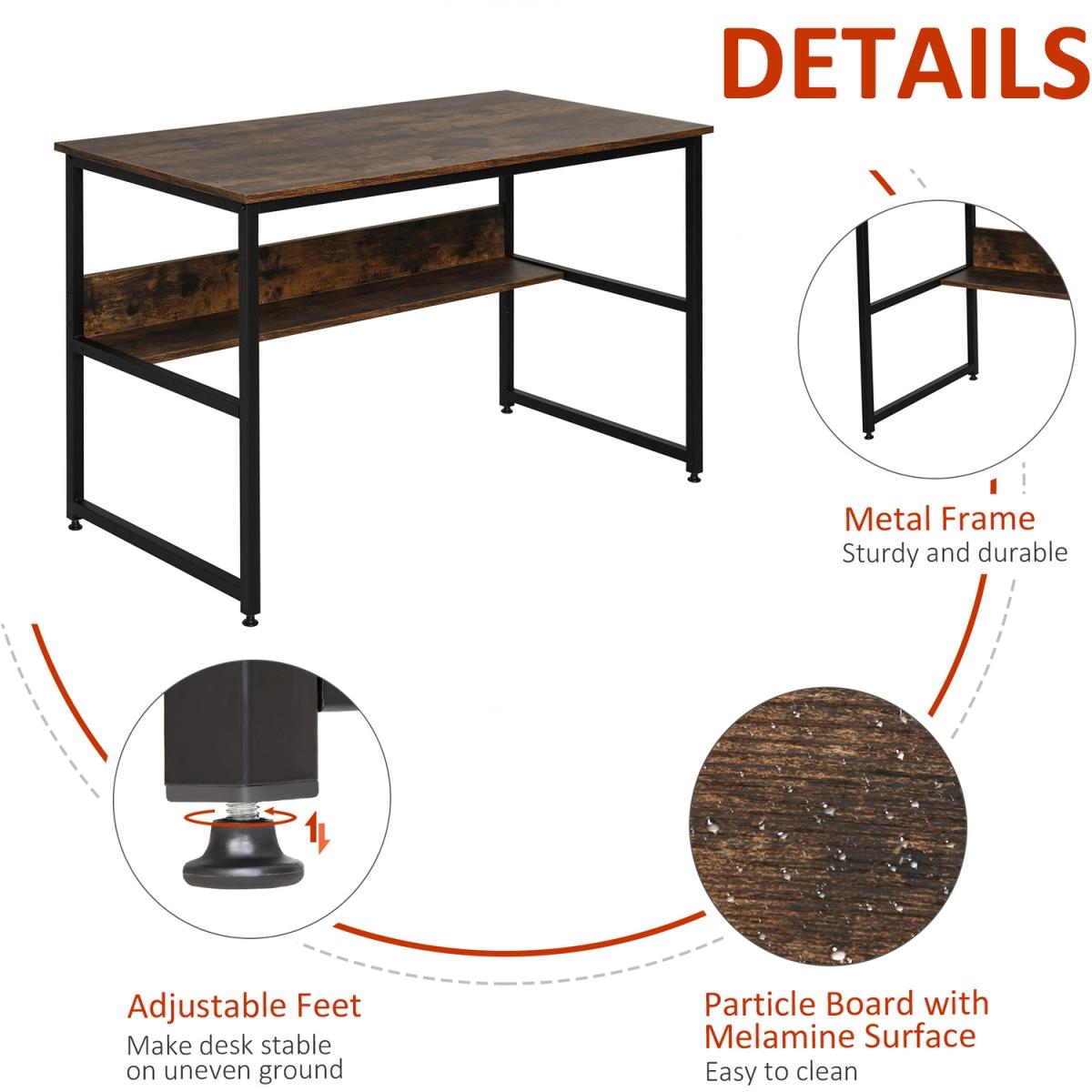Two Tier Writing Desk with Storage Shelf - Brown Wood – image 15
