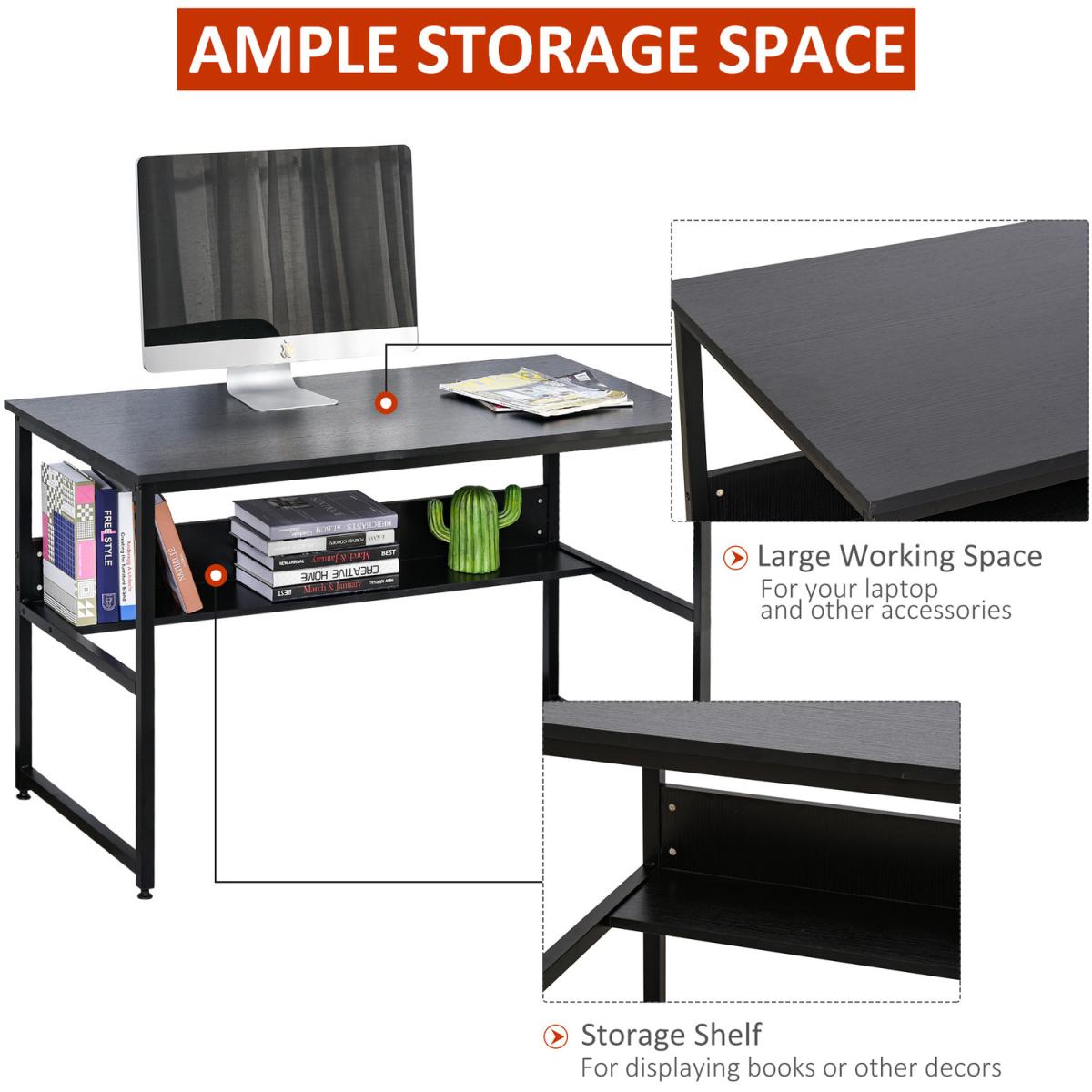 Two Tier Writing Desk with Storage Shelf - Brown Wood – image 18