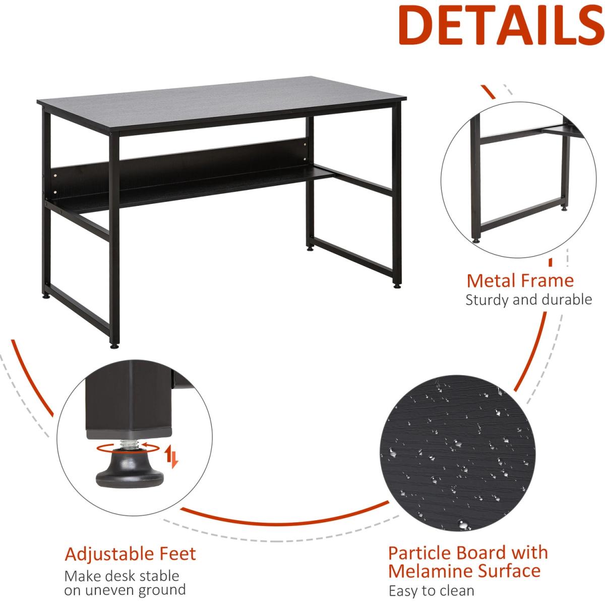 Two Tier Writing Desk with Storage Shelf - Brown Wood – image 19