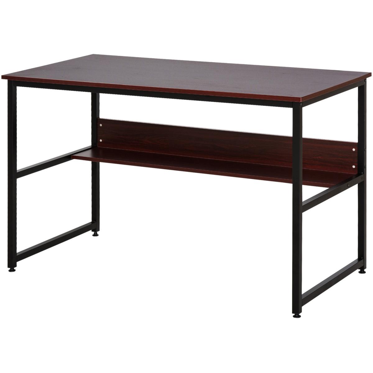 Two Tier Writing Desk with Storage Shelf - Brown Wood – image 3