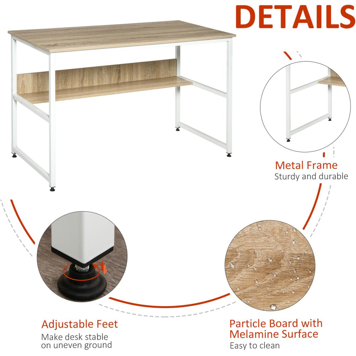 Two Tier Writing Desk with Storage Shelf - Brown Wood – image 22