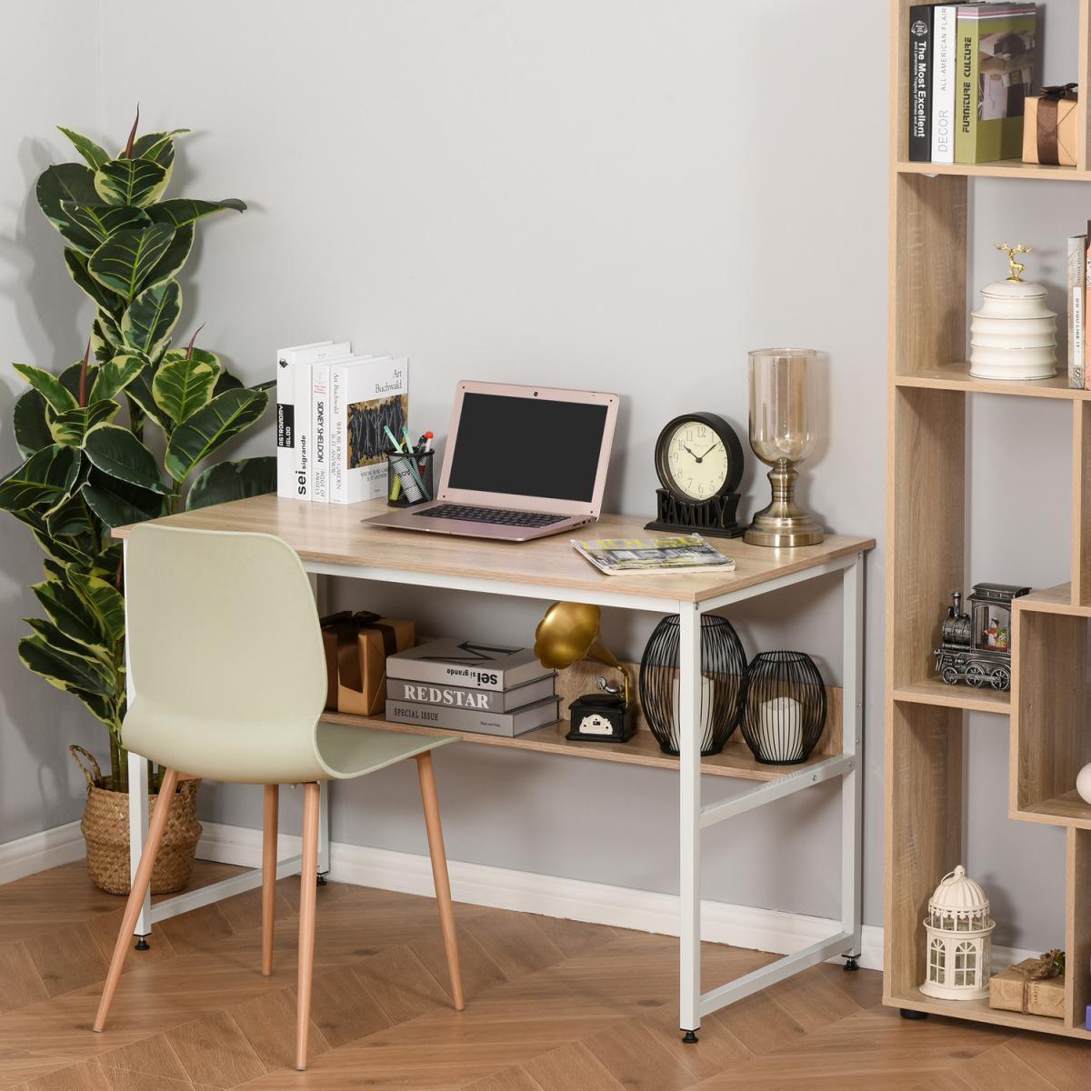 Two Tier Writing Desk with Storage Shelf - Brown Wood – image 25