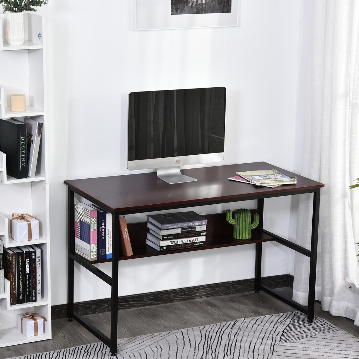 Two Tier Writing Desk with Storage Shelf - Brown Wood – image 4
