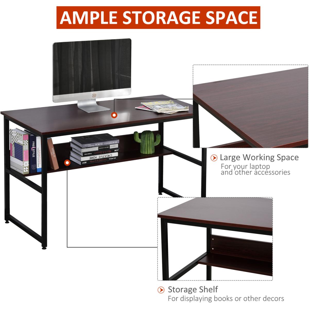 Two Tier Writing Desk with Storage Shelf - Brown Wood – image 5