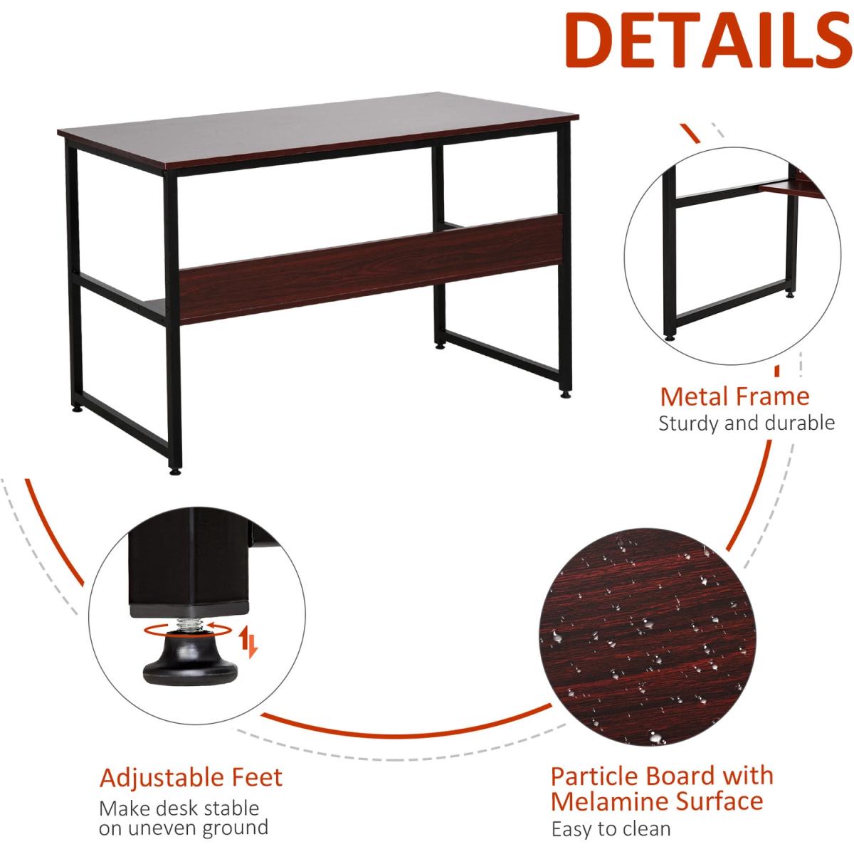 Two Tier Writing Desk with Storage Shelf - Brown Wood – image 6