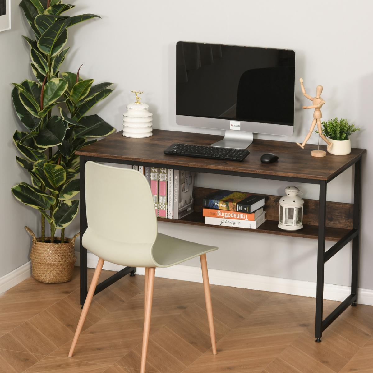Two Tier Writing Desk with Storage Shelf - Brown Wood – image 7