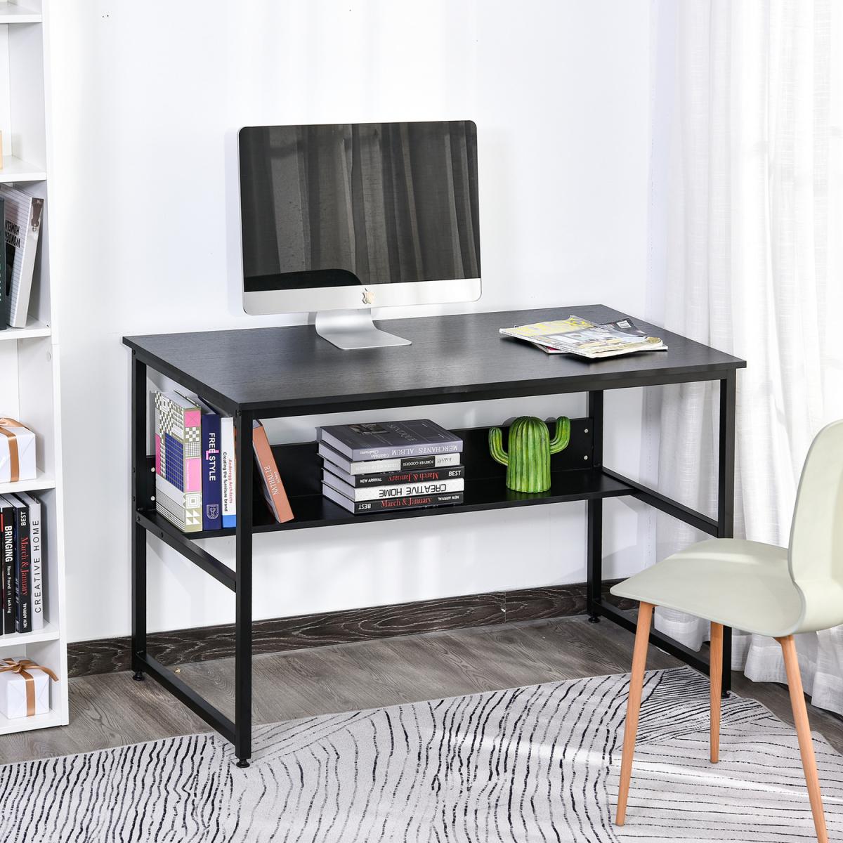 Two Tier Writing Desk with Storage Shelf - Brown Wood – image 8