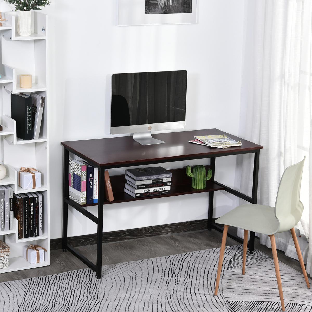 Two Tier Writing Desk with Storage Shelf - Brown Wood – image 9