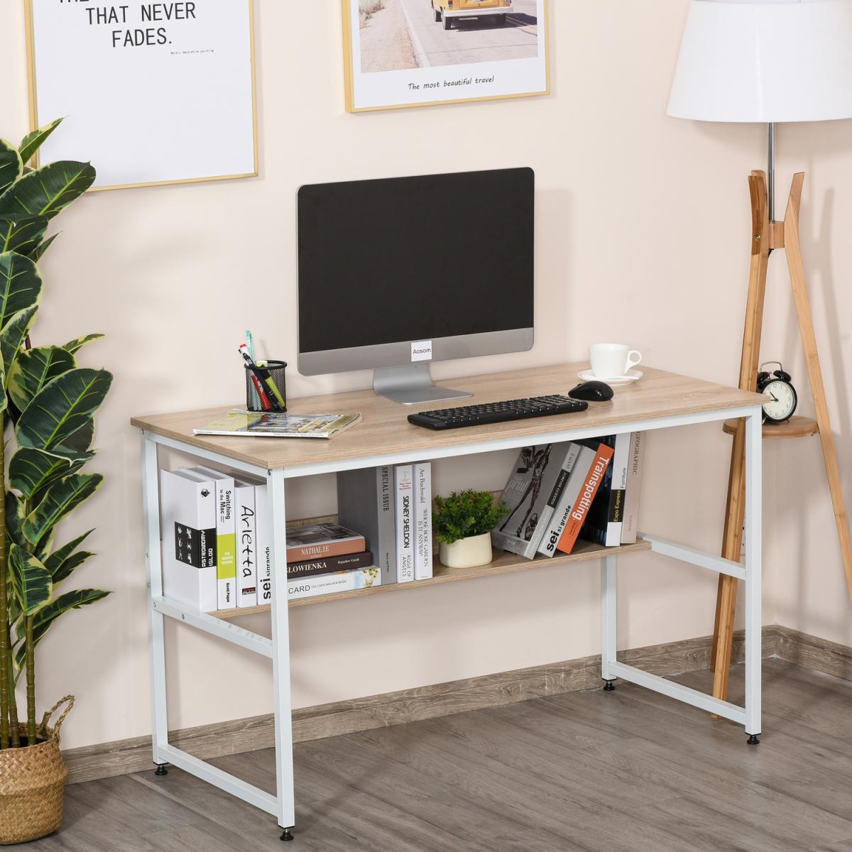 Two Tier Writing Desk with Storage Shelf - Brown Wood – image 10