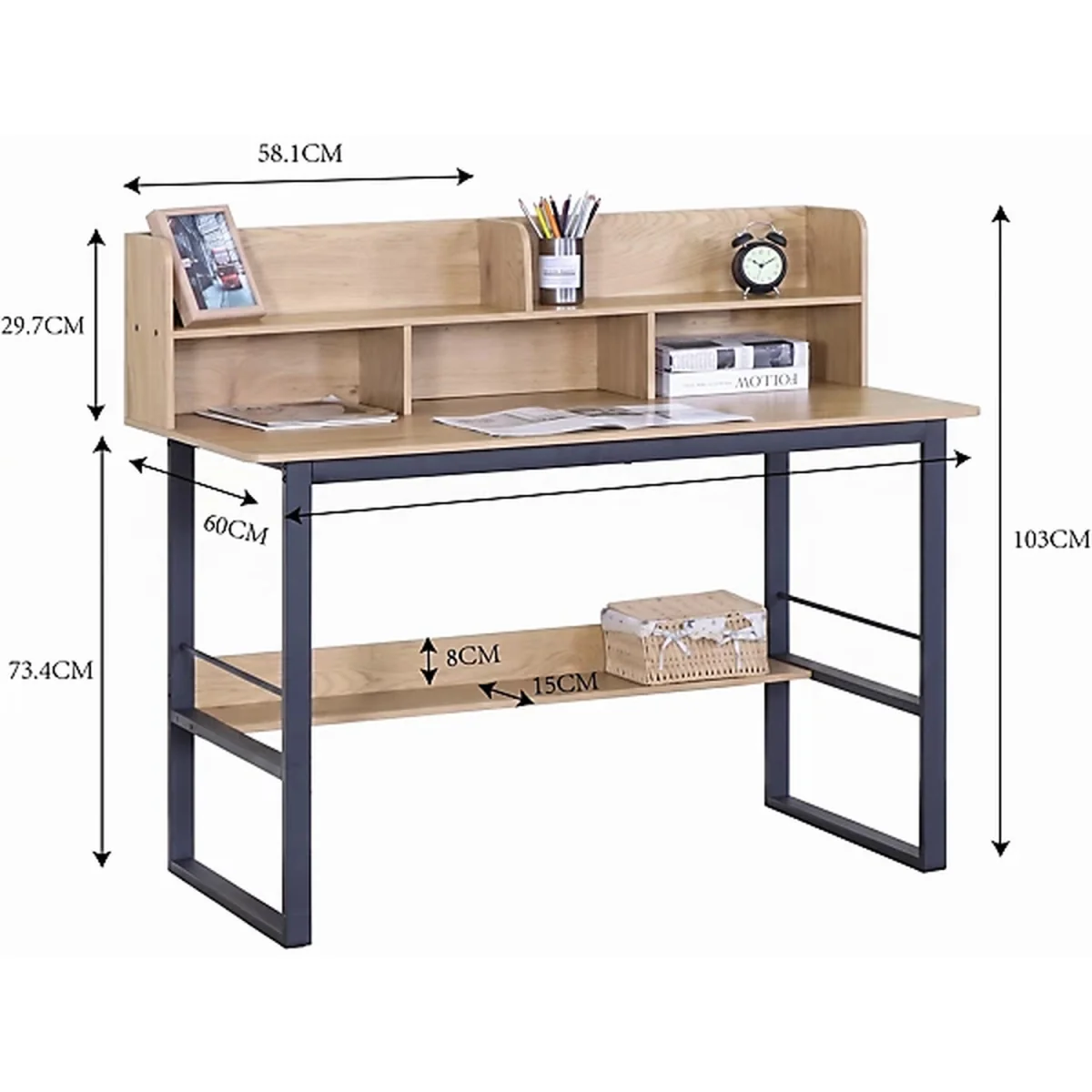 120cm Computer Desk with Storage Hutch Shelf - Oak – image 3
