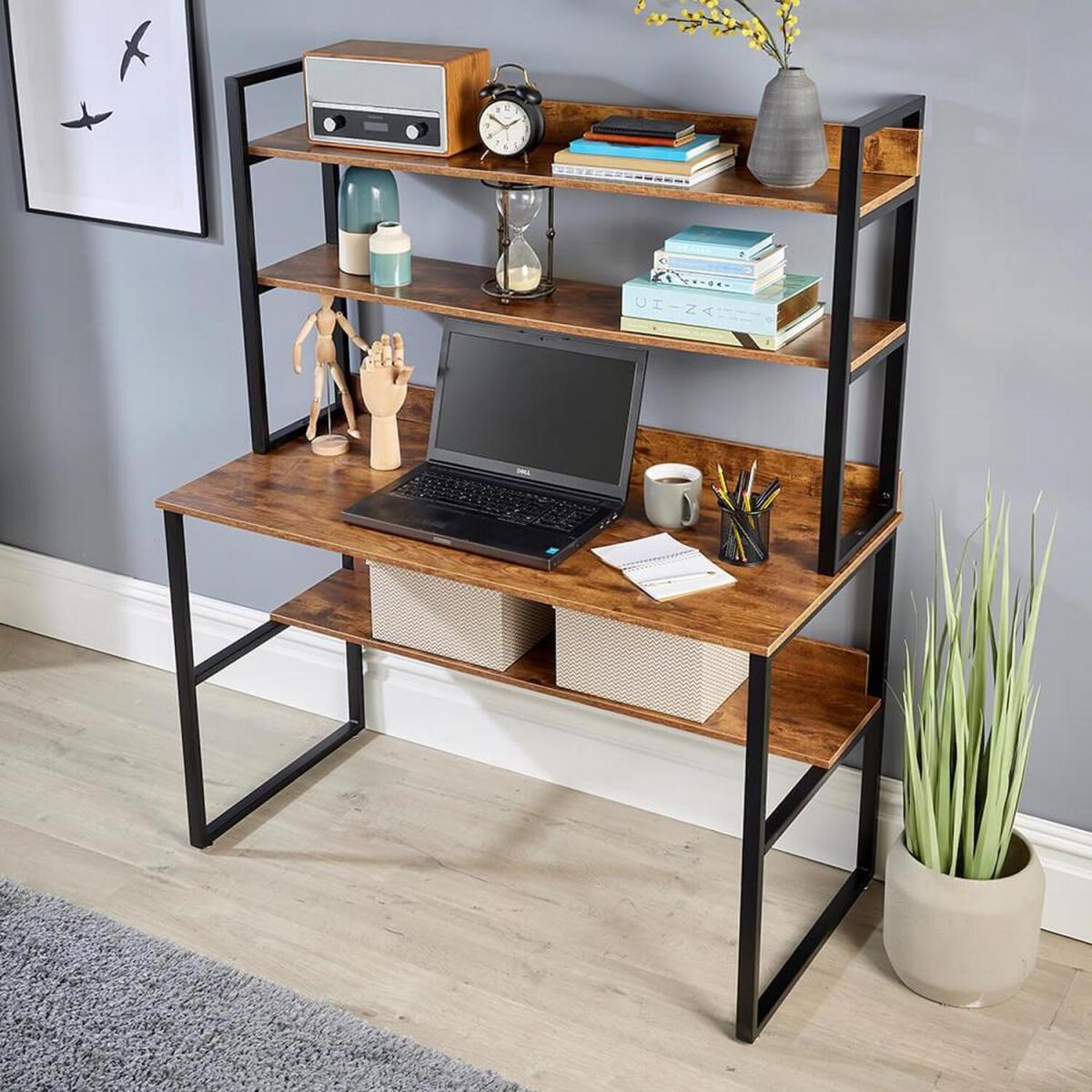 Urban Industrial 3 Shelf Computer Desk - Rustic – image 7