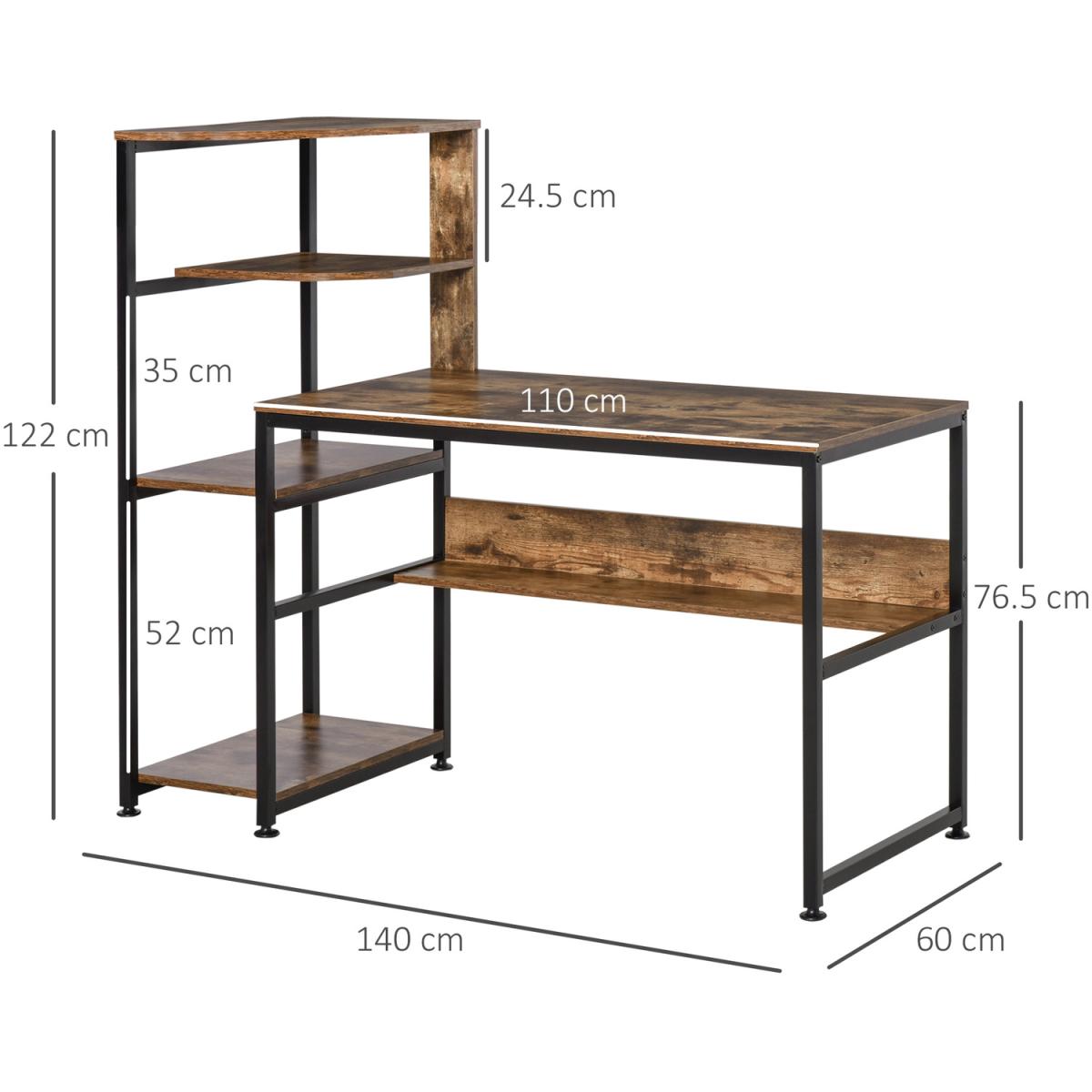 Computer Desk with 4 Storage Shelves - Rustic Brown – image 3