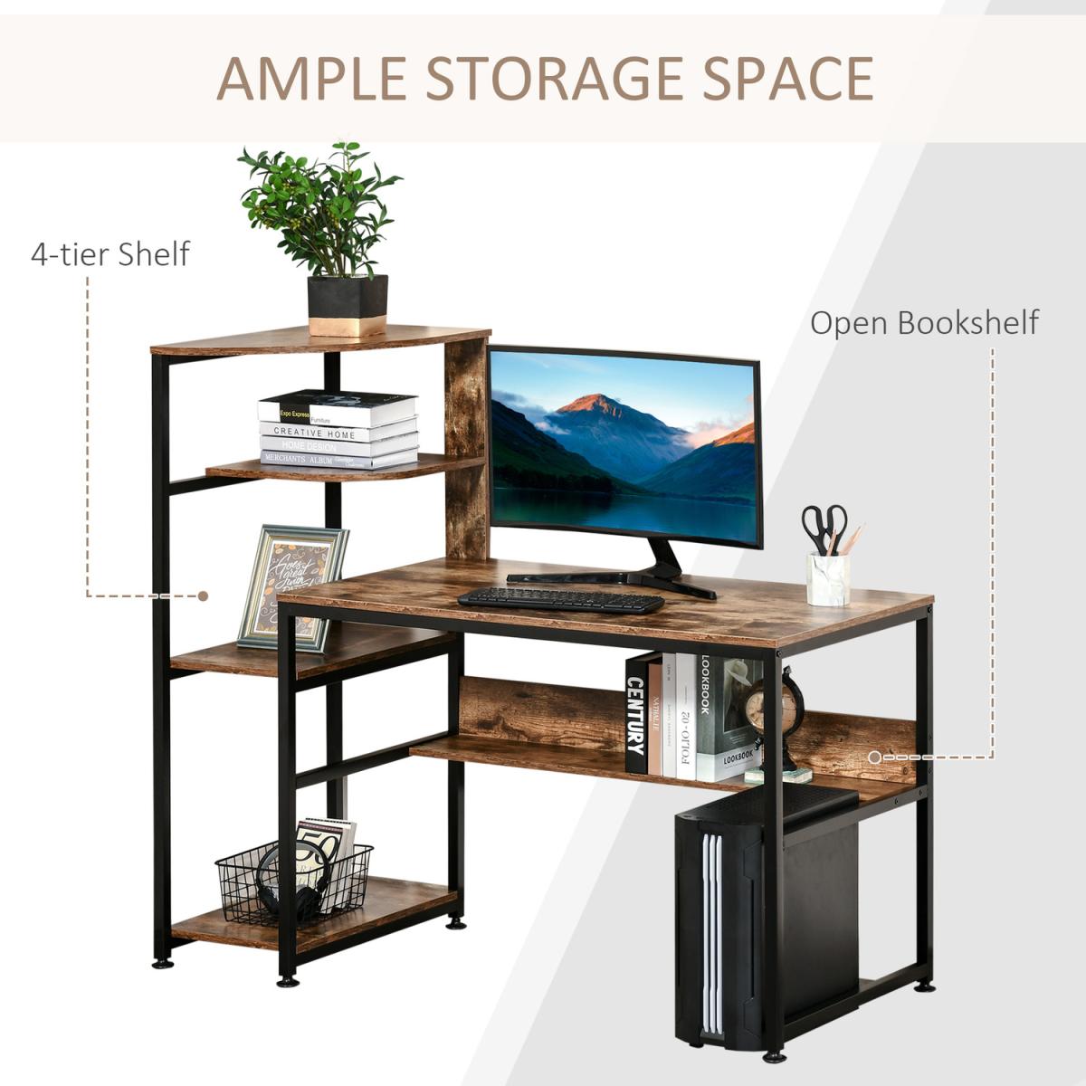 Computer Desk with 4 Storage Shelves - Rustic Brown – image 5