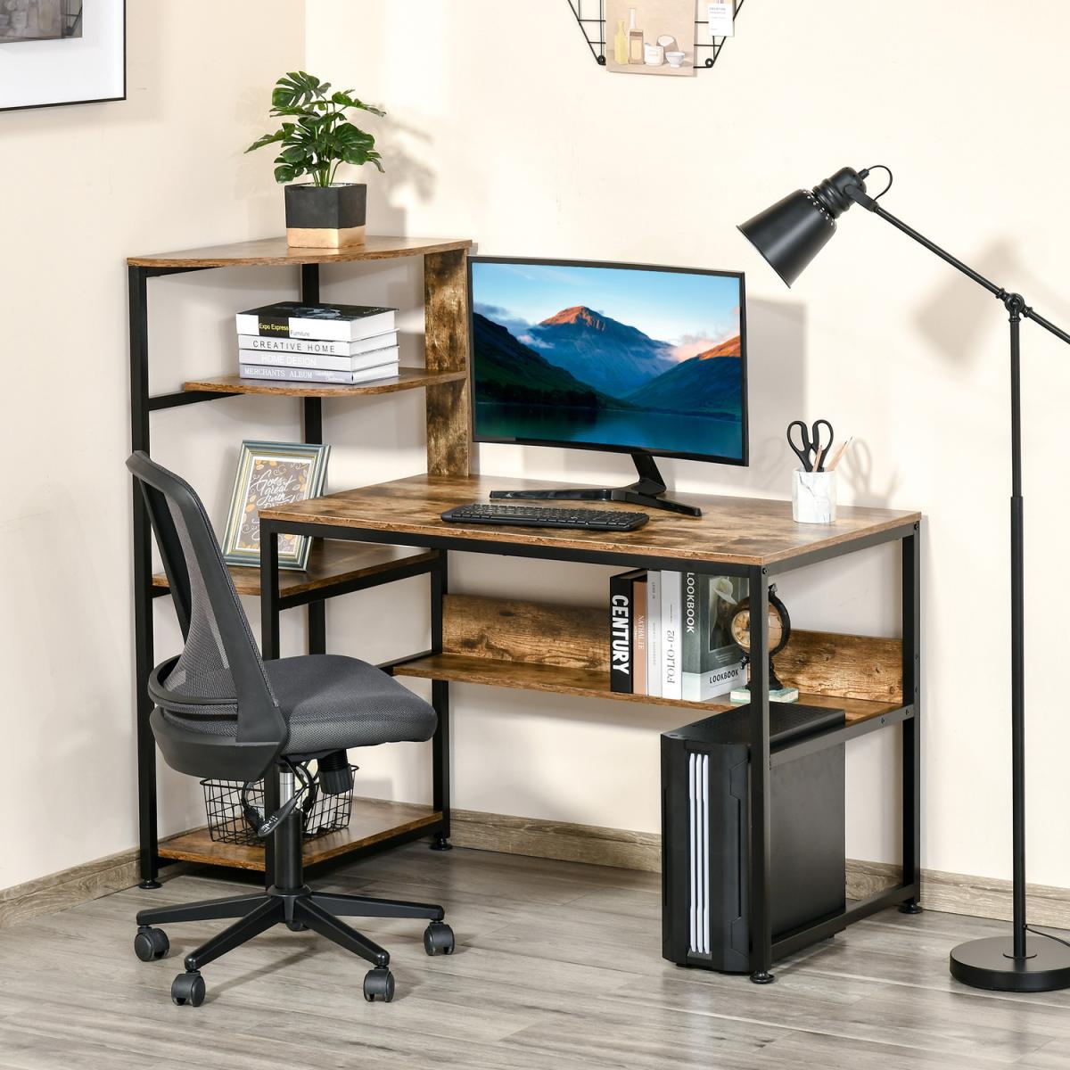 Computer Desk with 4 Storage Shelves - Rustic Brown – image 8