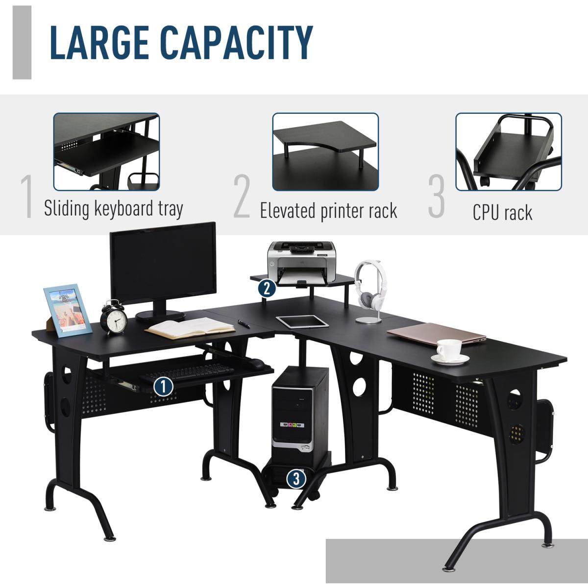 Space-Saving Corner Work Desk Gaming - Black – image 2