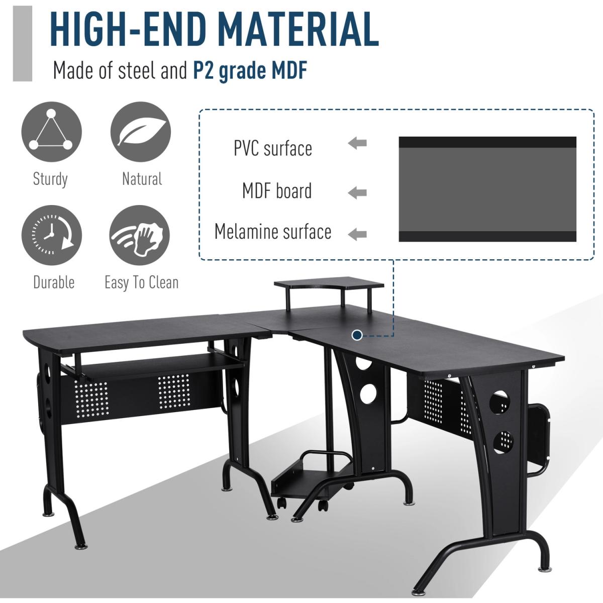 Space-Saving Corner Work Desk Gaming - Black – image 3