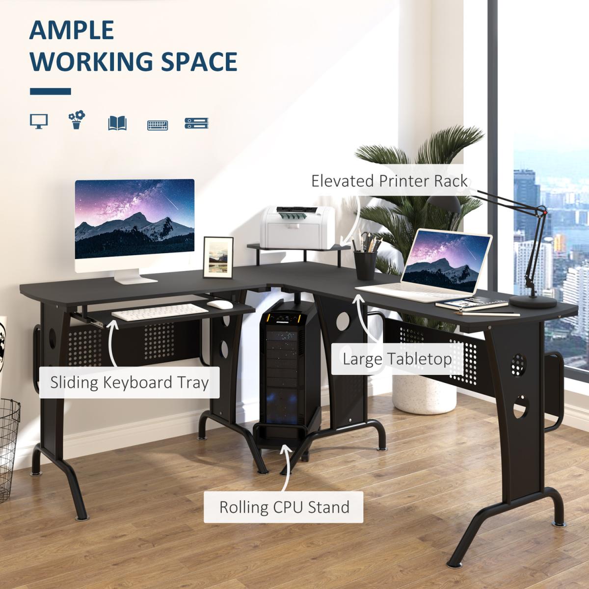 Space-Saving Corner Work Desk Gaming - Black – image 10