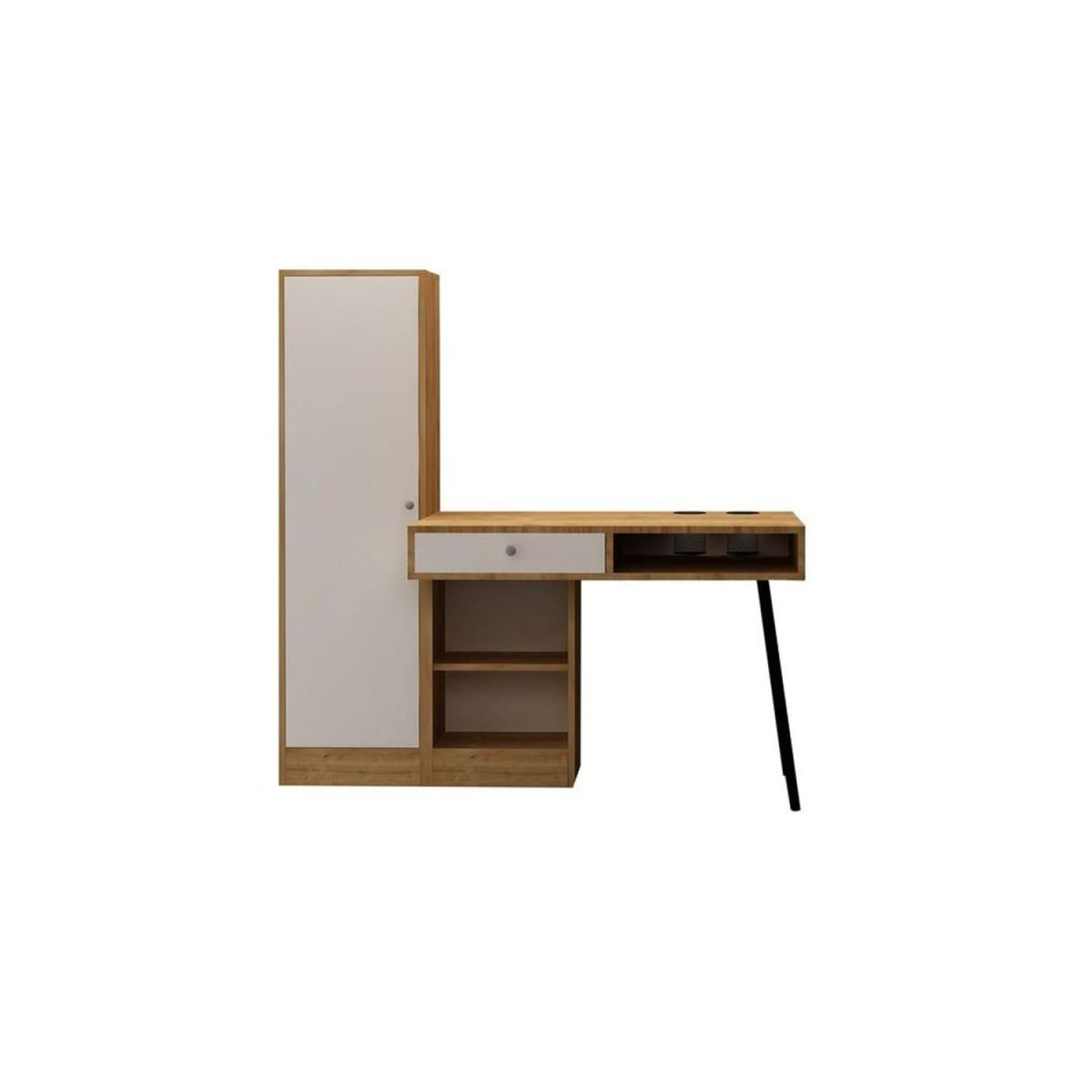 Tuna Computer Desk with Bookcase - Oak, White – image 2