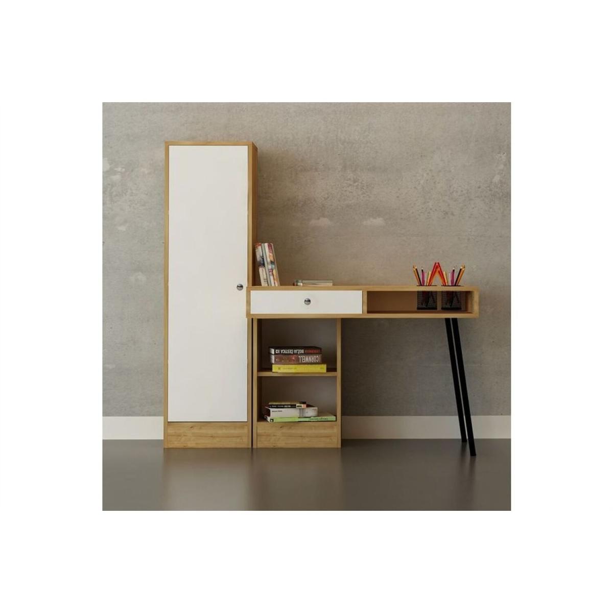 Tuna Computer Desk with Bookcase - Oak, White – image 3